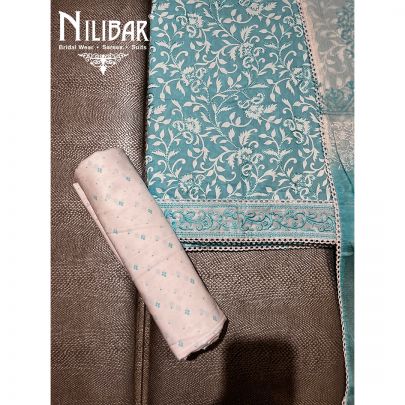 White and Turquoise Cotton Unstitched's Suit 