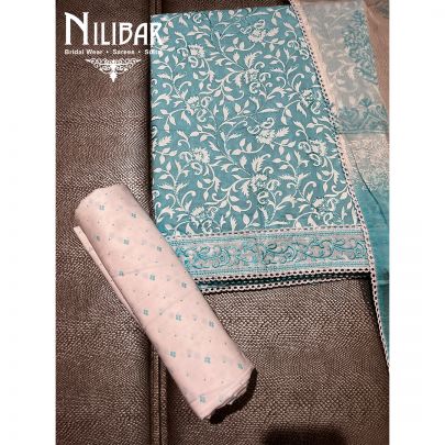 White and Turquoise Cotton Unstitched's Suit 