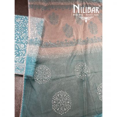 White and Turquoise Cotton Unstitched's Suit 