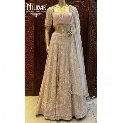 Nude Pink Net Reception Lehenga