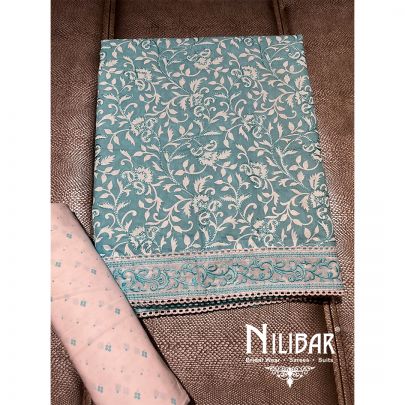 White and Turquoise Cotton Unstitched's Suit 