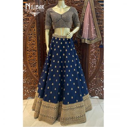 Blue and Pink Silk Bridal Lehenga