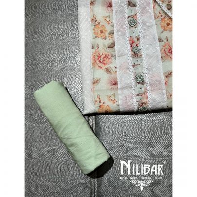 White and Pista Cotton Unstitched Suit's