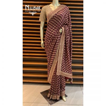 Wine Chiffon Banarsi Saree