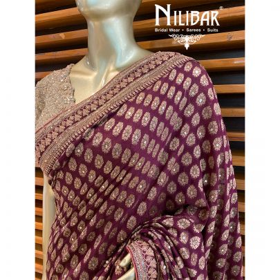 Wine Chiffon Banarsi Saree