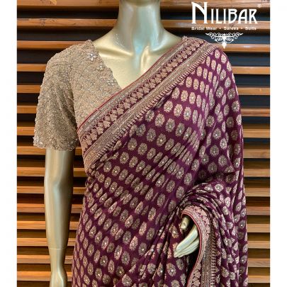 Wine Chiffon Banarsi Saree
