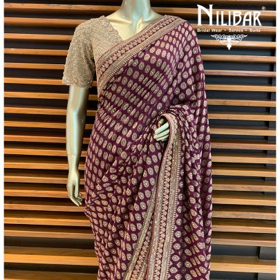 Wine Chiffon Banarsi Saree