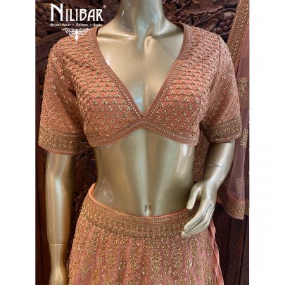 Salmon Silk and Net Bridal Lehenga