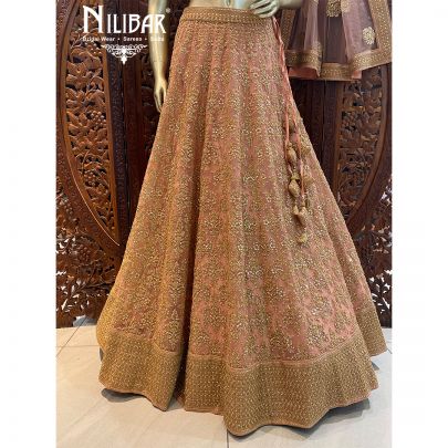 Salmon Silk and Net Bridal Lehenga