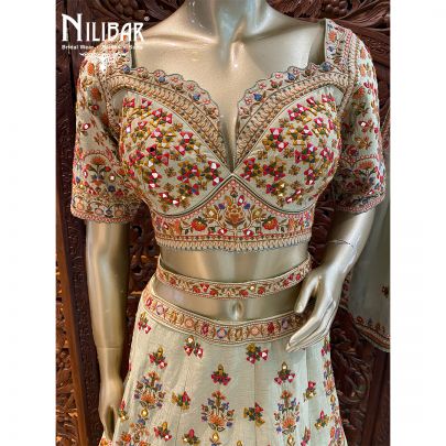 Pista Green Silk Bridal Lehenga
