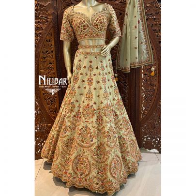 Pista Green Silk Bridal Lehenga