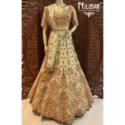 Pista Green Silk Bridal Lehenga