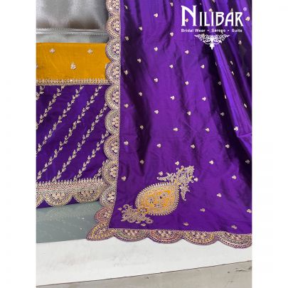 Yellow with Contrast Purple Crepe Unstitched Suit