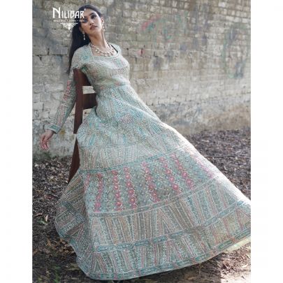 Pista Green Net Gown