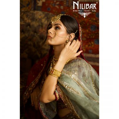 Moss Green and Mehroon Velvet Bridal Lehenga