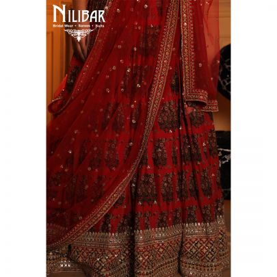 mehroon Silk and Chinon Bridal  Lehenga