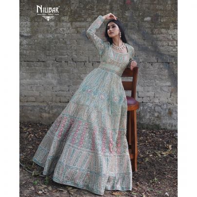 Pista Green Net Gown