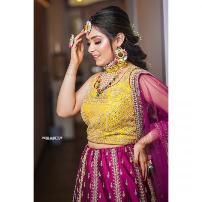 Yellow and Purple Silk Lehenga