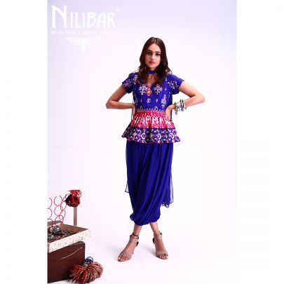 Blue Patola Peplum and Dhoti Suit.
