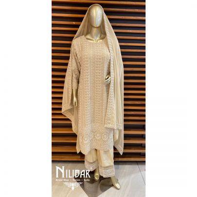 Beige Georgette Palazzo Suit