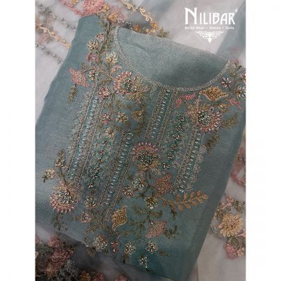 Ice Blue Tissue Unstitched Suit