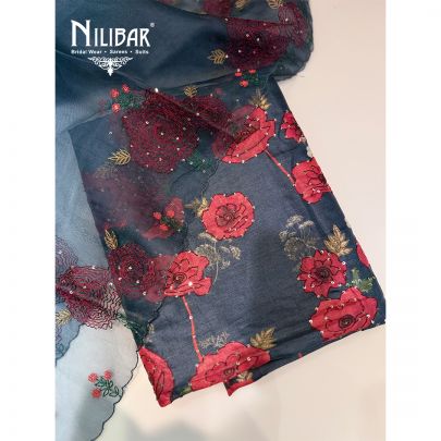 Peacock Blue Tussar Silk Shirt Comes With Crepe Bottom & Organza Dupatta