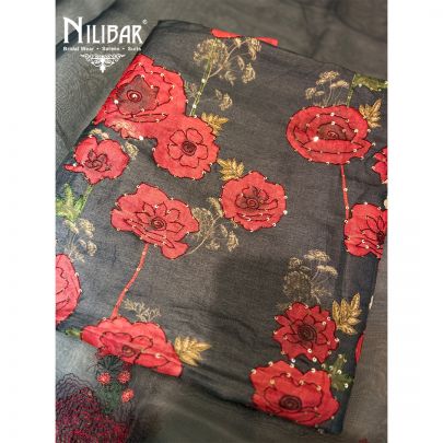 Peacock Blue Tussar Silk Shirt Comes With Crepe Bottom & Organza Dupatta