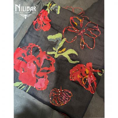 Dark Blue Tussar Silk Shirt Comes With Crepe Bottom & Organza Dupatta