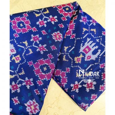 Royal Blue Ikkat Printed Silk Saree