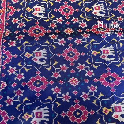 Royal Blue Ikkat Printed Silk Saree