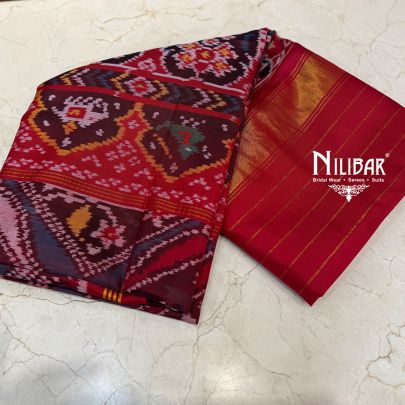 Red Ikkat Printed Silk Saree