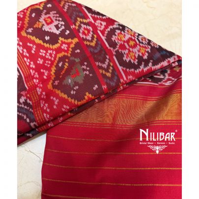 Red Ikkat Printed Silk Saree