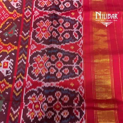 Red Ikkat Printed Silk Saree