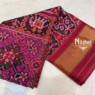 Red Ikkat Printed Silk Saree