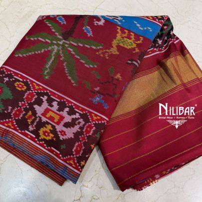 Red Ikkat Printed Silk Saree