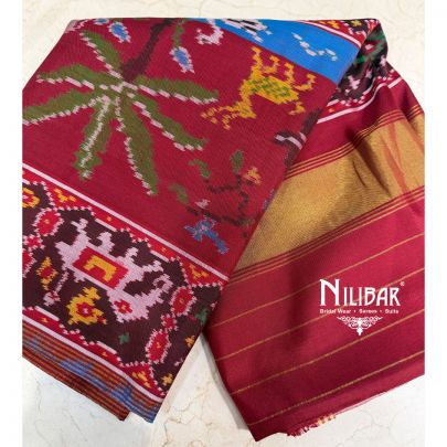 Red Ikkat Printed Silk Saree