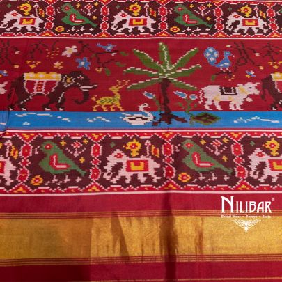 Red Ikkat Printed Silk Saree