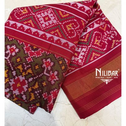 Red Ikkat Printed Silk Saree