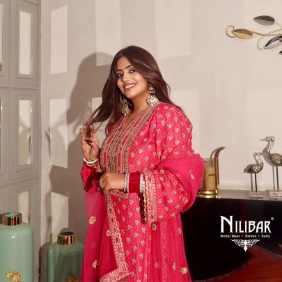 Peach Silk Suit Paired With Flowy Bottom & Net Dupatta