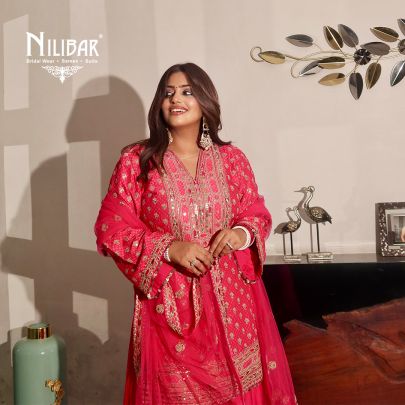 Peach Silk Suit Paired With Flowy Bottom & Net Dupatta