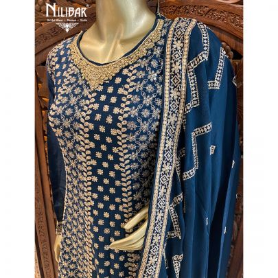 Peacock Blue Chinon Salwar Suit