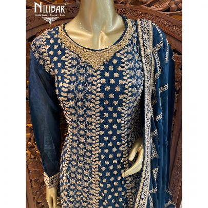 Peacock Blue Chinon Salwar Suit