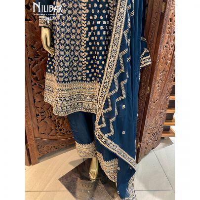 Peacock Blue Chinon Salwar Suit
