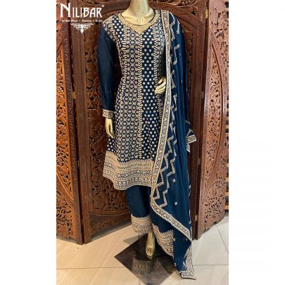 Peacock Blue Chinon Salwar Suit