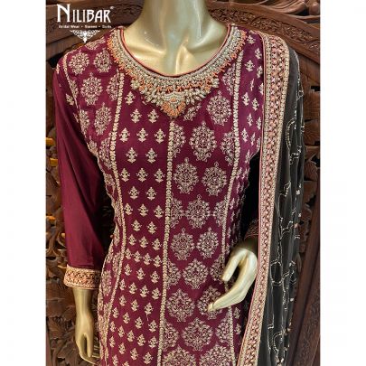 Crimson Red Chinon Salwar Suit 