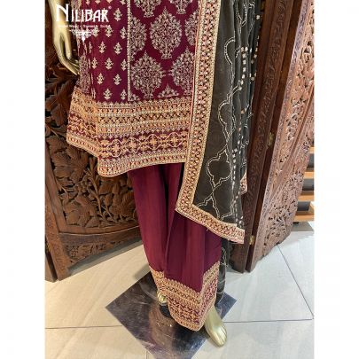 Crimson Red Chinon Salwar Suit 