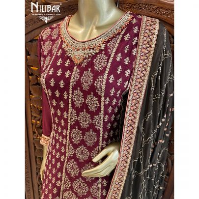 Crimson Red Chinon Salwar Suit 