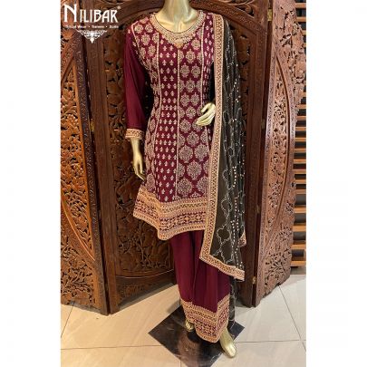 Crimson Red Chinon Salwar Suit 