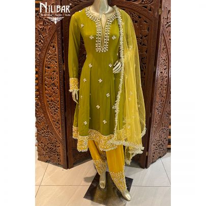 Yellow Chinon Salwar Suit