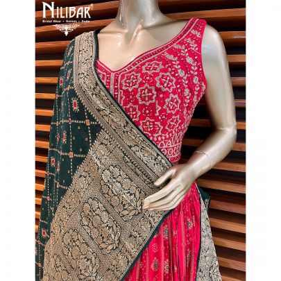 Rani Pink with Contrast Dark Green Printed Lehenga